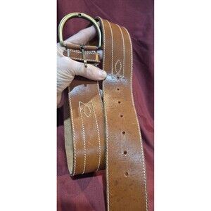 Medium Western Belt 2" Warn Brown Leather Brass Tone Buckle Womens Dress Casual